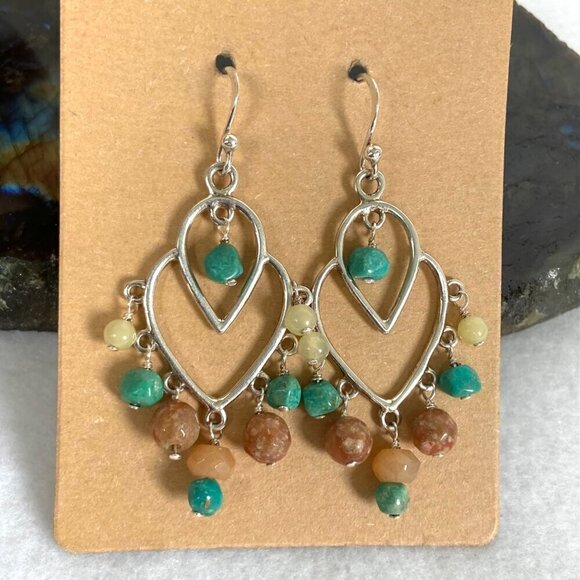 BARSE Sterling Silver 925 Turquoise Jasper Tiered Chandelier Dangle Earrings - Picture 1 of 16